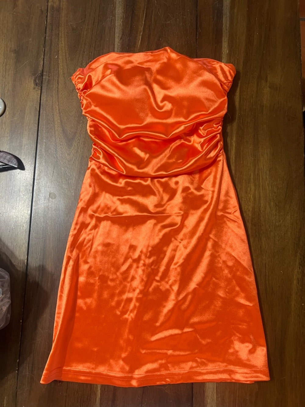 Strapless Satin Mini Dress in Bright Orange